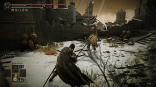 The Tarnished facing off against a dual sword-wielding Horned Knight in Belurat in Elden Ring Shadow of the Erdtree.