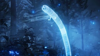 A bioluminescent glow worm in the Gravesite Plain in Elden Ring Shadow of the Erdtree.
